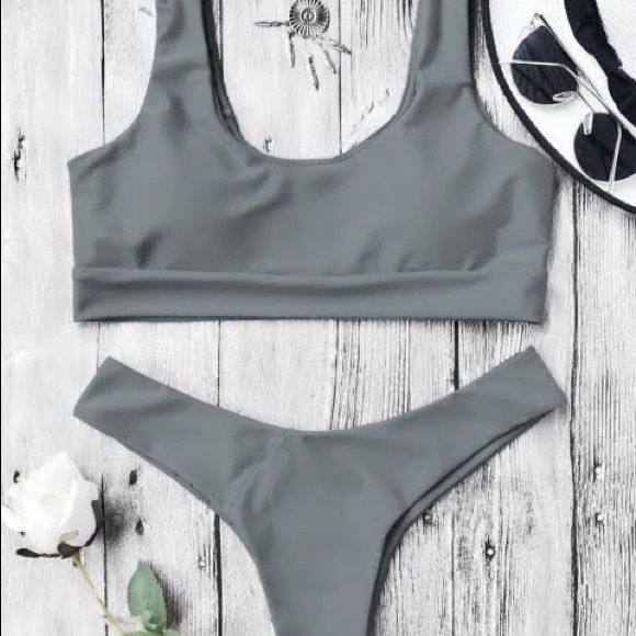 U neck bralette thong bikini - Gray - Small - Picture 3 of 7